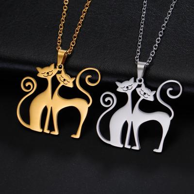 Hockendes Intimes Katzen-Anhänger Edelstahl-Halskette Paar Niedlich und Lustig Tier Valentinstag Schmuck Geschenk Großhandel