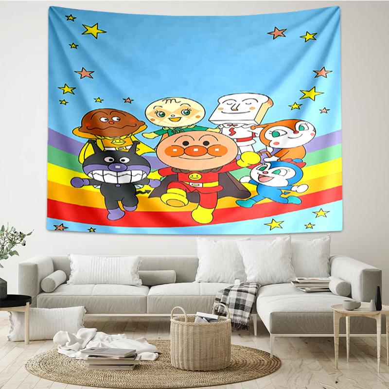 Anpanman Print Tapestry, Backdrop, Easy Setup, Ideal for Bedroom, Office & Living Room, with Aesthetic Wall Hanging Decor.