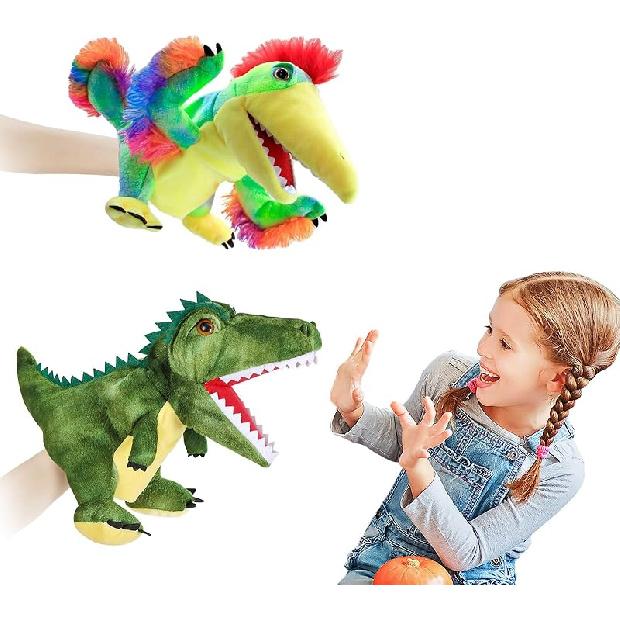 3Pcs Dinosaurs Plush Toys, Dinosaur Hand Puppets Kids Toys,Stuffed Animals Plush Toys Interactive Games for Boys Girls Age 4 5 6 7 8