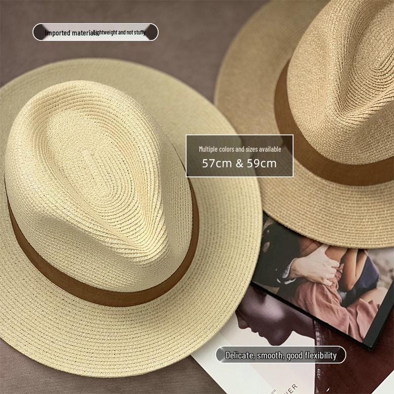 Unisex Panama Straw Hat: Adjustable Jazz Topper with Large Head Circumference, Sunshade, and UV Protection - Trendy All-Match Design.