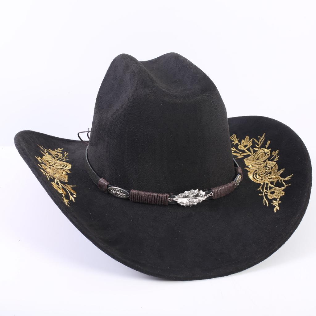 Beliebter europäischer und amerikanischer klassischer Wildleder Western Cowboyhut für Herren und Damen, großer Schirm, bestickt, Outdoor-Sonnenhut