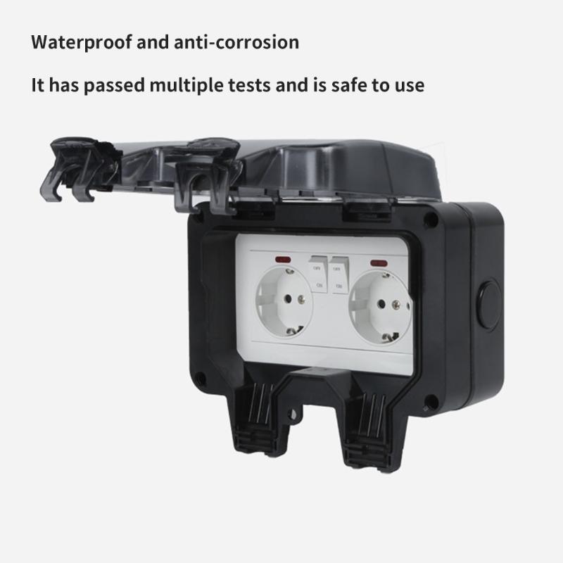 Waterproof and Dustproof Double European Socket with Integrated Switches and Indicators for Outdoor Safety