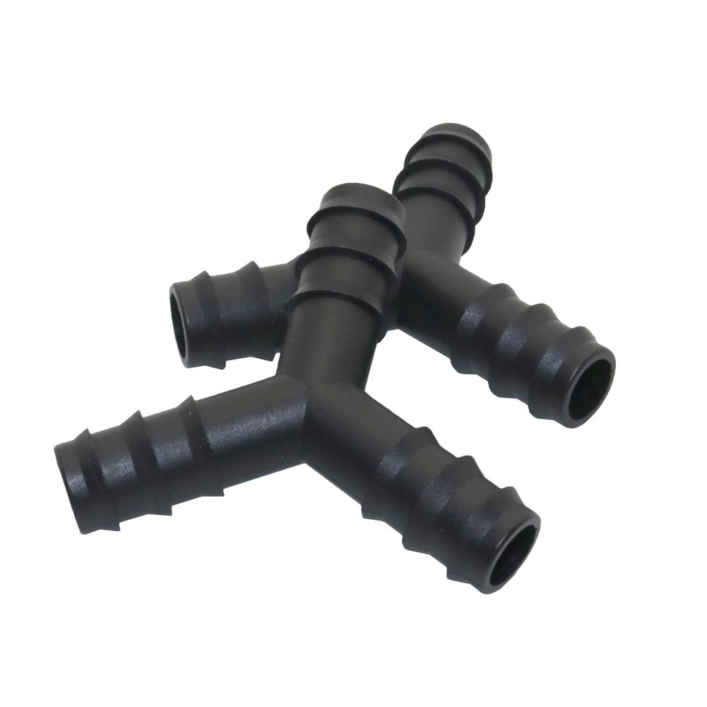 20 Stück DN16mm 4/7mm Y-förmiger T-Verbinder Gleichmäßiger Dornkupplungs-Schwarz Garten Mikro-Bewässerung 3-Wege Wasserverteiler Rohrverschraubungen