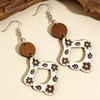 Retro Geometric Floral Wooden Earrings