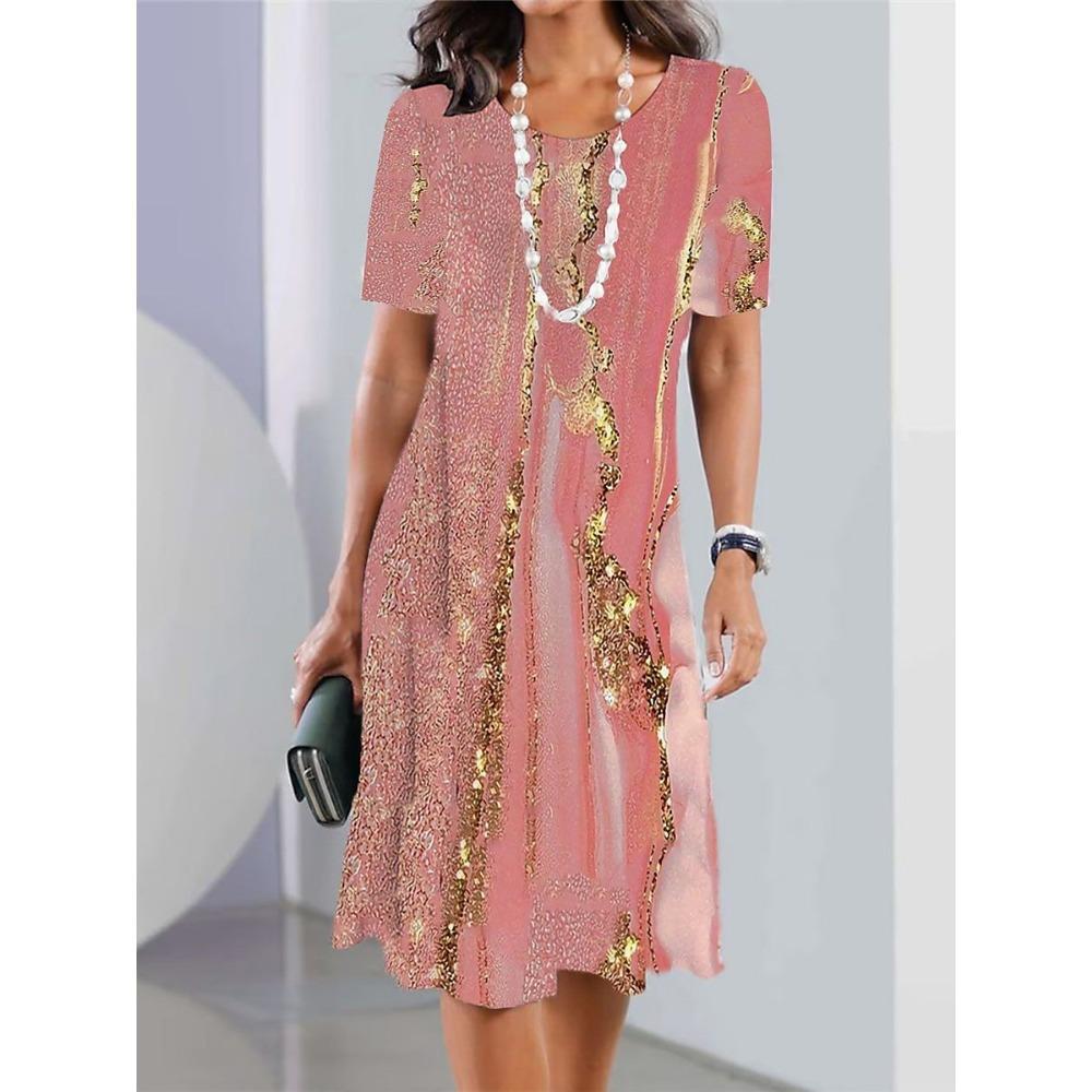 Nouvelle Robe Femme Mode Polyvalente Décontractée Ample Grand Col Rond Manches Courtes