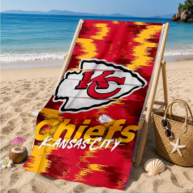 City Chiefs Emblem Printed Microfiber Beach Towel, Soft And Absorbent, Quick-Dry, Ideal for Summer Travel, Beach Essential, Swimming Pool
