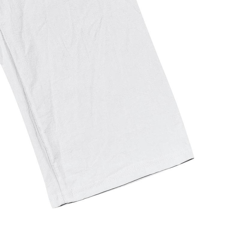 Men's Casual American Style Solid Linen Drawstring Button Straight Leg Pants for Spring and Autumn
