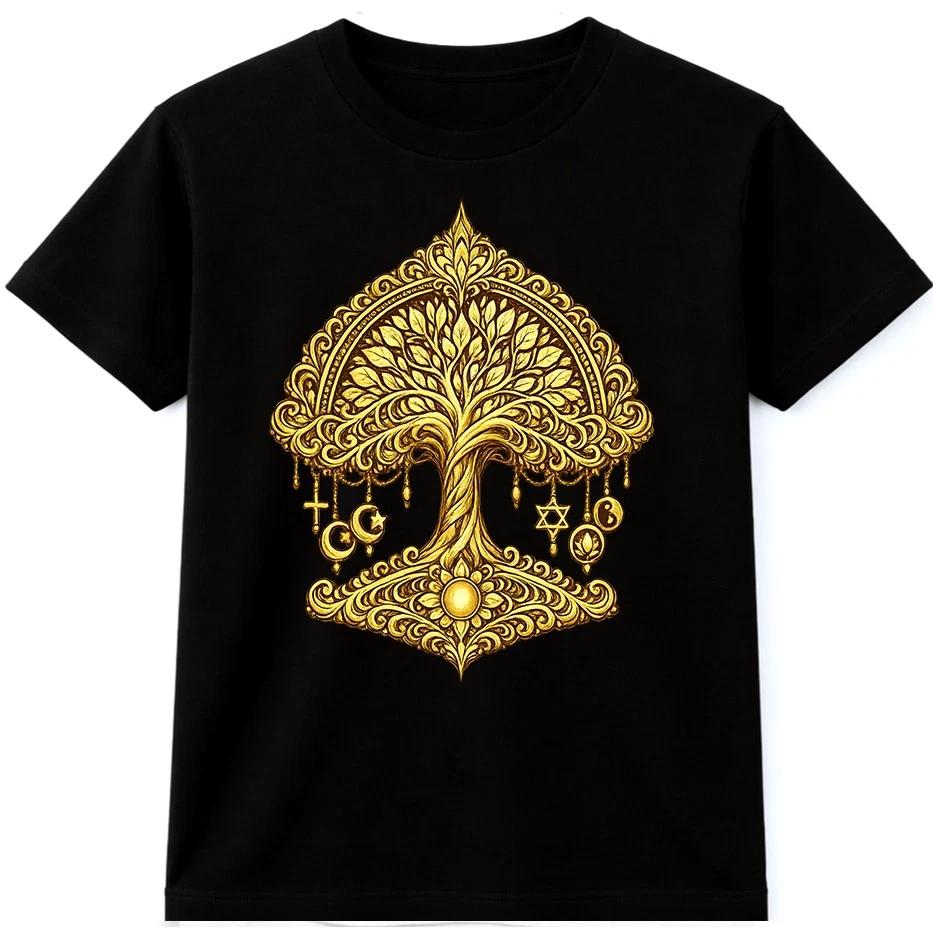 Tree Of Life T Shirt Gold Ornate Mandala Graphic Tee Sacred Geometry Style XL
