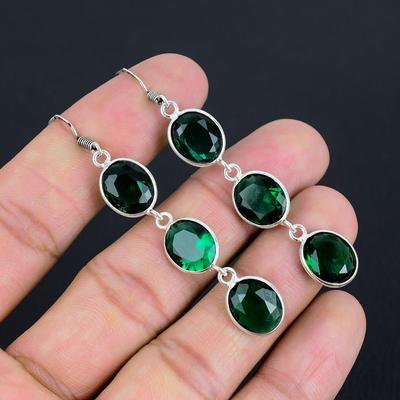 Natural Green Quartz Gemstone Earrings | 925 Sterling Silver | Hook Wire Earrings | Handmade Dangle Drop Silver Earrings For Women & Girls