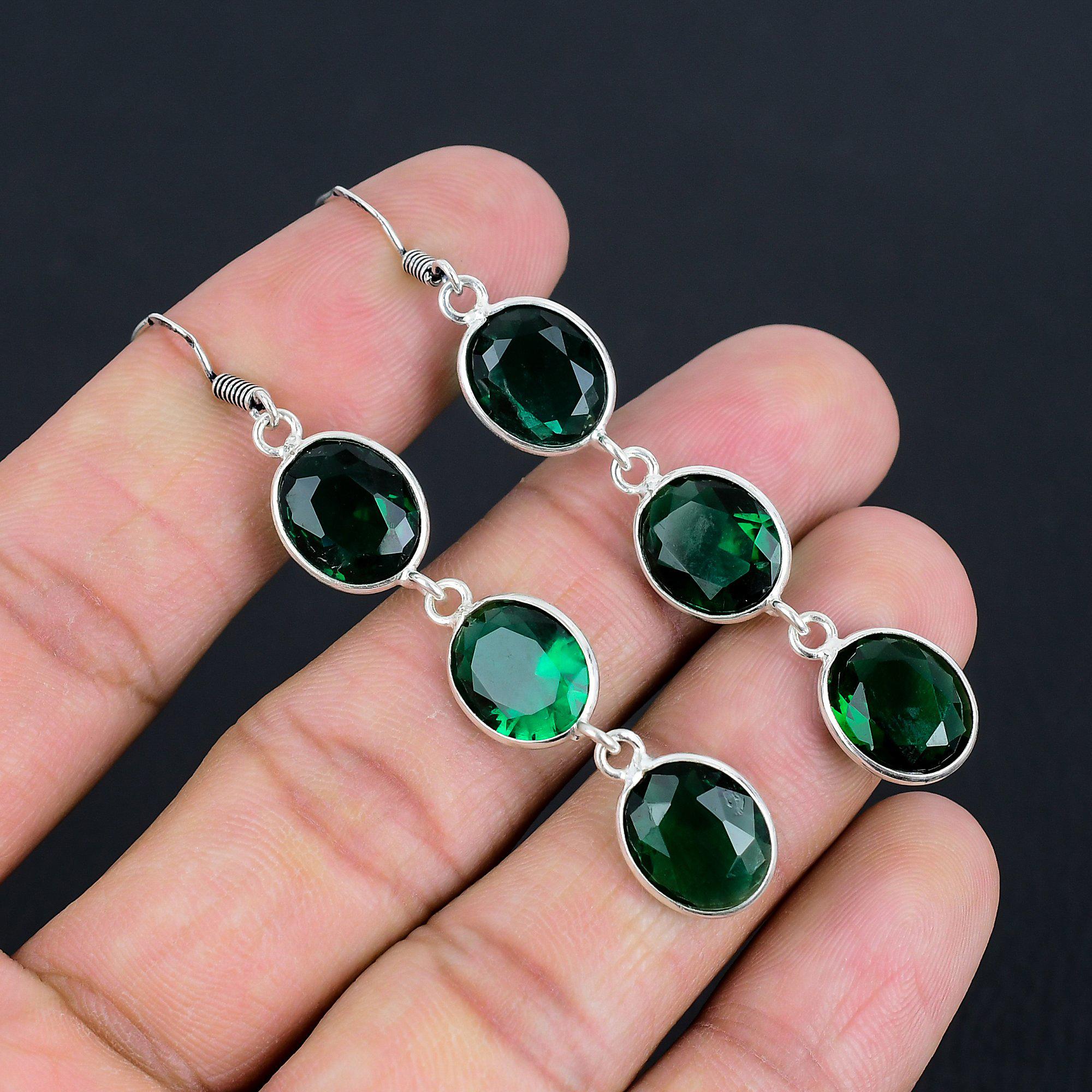 

Серьги из натурального зеленого кварца | Серебро 925 пробы | Серьги-крючки из проволоки | Серебряные серьги ручной работы с подвесками для женщин и девочек