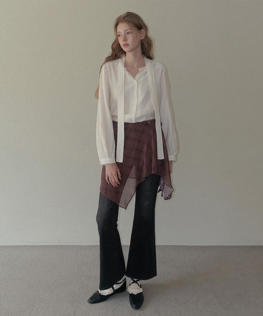 TWEE Birkin Wrinkle Pintuck Tie Long Sleeve Blouse