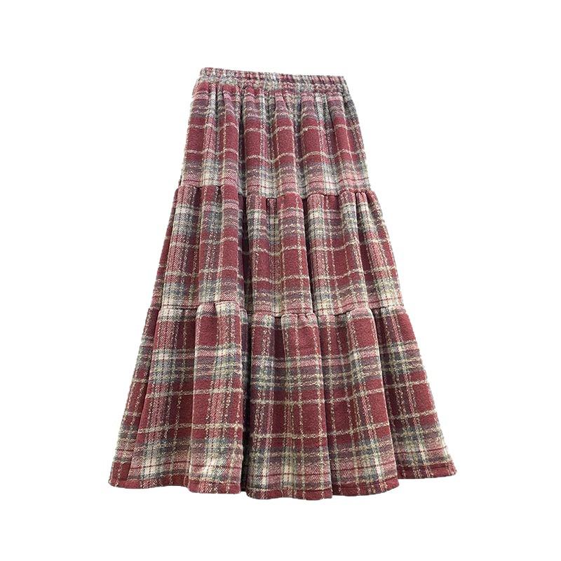 Japanese Korean Style High-Waisted Wool Plaid Pleated Skirt for Women - Mid-Length, Autumn/Winter 2026