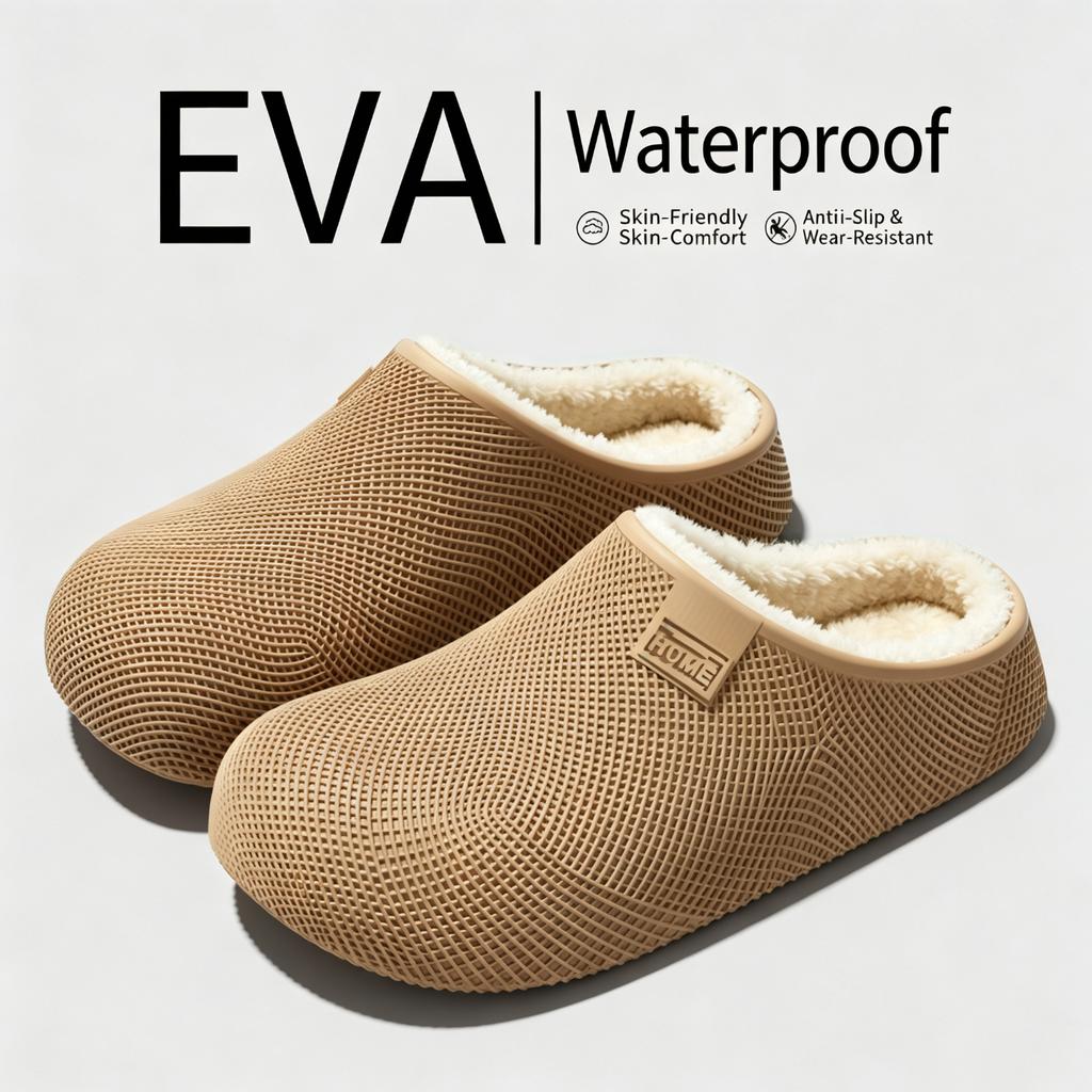 3.0cm Thick Sole Winter Warm Clogs Women Men Plush Lined Non-Slip Waterproof Mesh EVA Indoor Outdoor Casual House Shoes