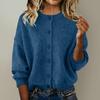 Autumn and Winter Women's Knitted Round Neck Long Sleeved Solid Color Casual Fashion Knitted Cardigan