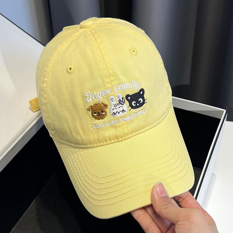 Fashion Hat Cream Spring Korean ins Baseball Cap Summer Female Cute Cartoon Embroidery Big Head Shade Cap