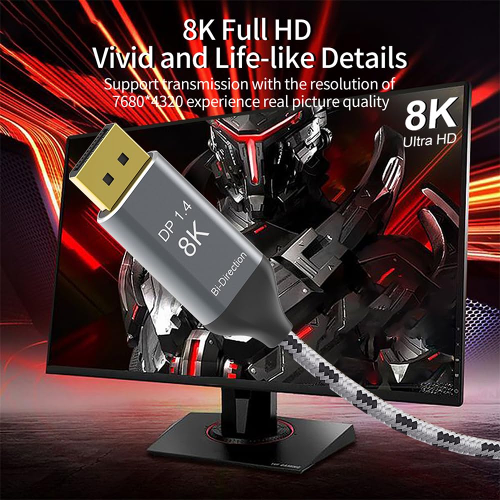 Cablecc Reversible HDTV DisplayPort DP Source To USB Type C To Display Male for Laptop 8K@60Hz Cable, 3.1 USB-C Monitor, 1.8m