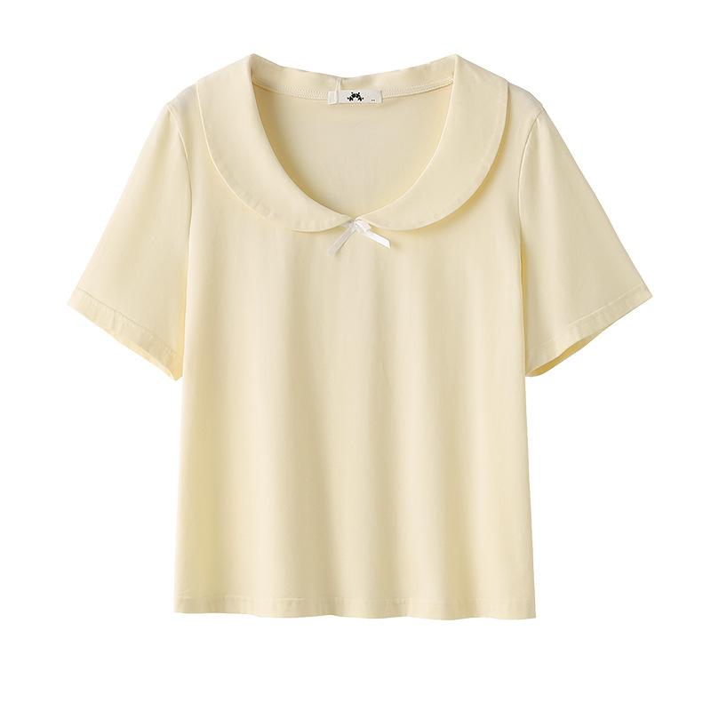 

Женская футболка с короткими рукавами и воротничком-стойкой, в нежном стиле, размера тарелки, новая летняя приталенная модель с открытыми плечами 3XL жёлтый