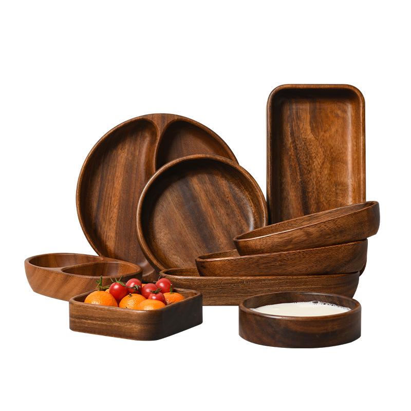 Solid Walnut Wooden Fruit & Salad Bowl - Round Plate for Dining & Household Use