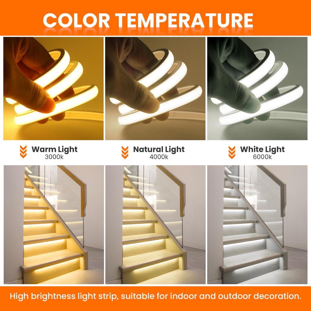 5V USB COB Neon LED Strip With Dimmer IP68 Waterproof 320LEDs/M White Natural Warm Neon Rope Light Indoor/Outdoor Linear Decor