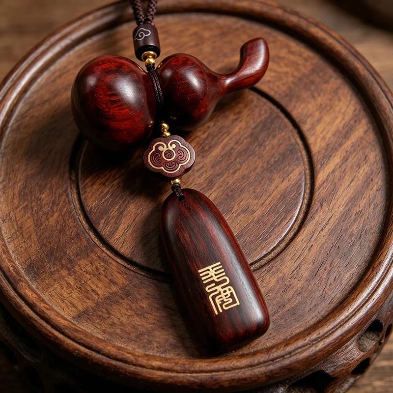 Rosewood Gourd Rearview Mirror Pendant - Chinese Style Car Accessory