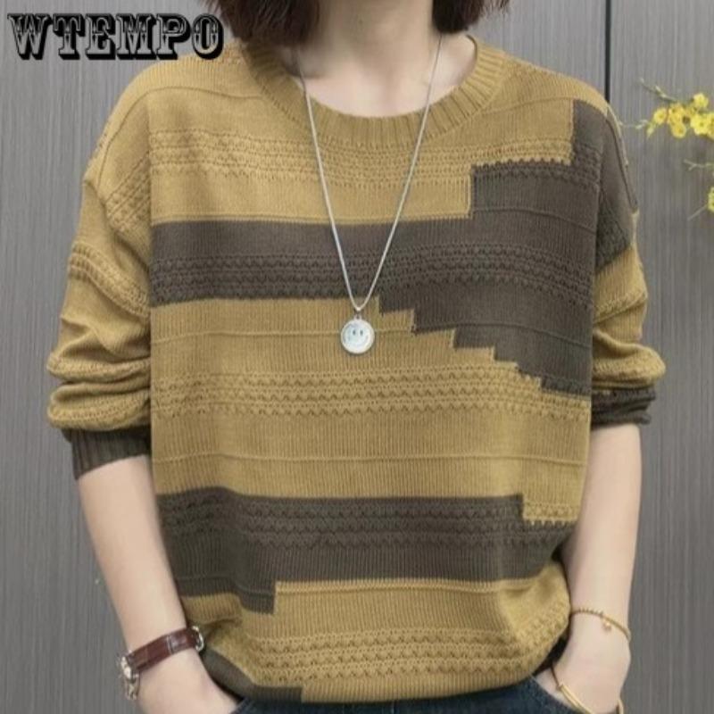 Early Autumn Round Neck Mother's Sweater Women's Casual Knitted Sweater Long Sleeved Top
