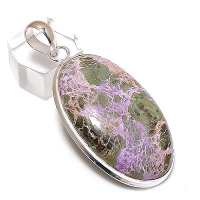 Natürlicher Purpurit-Edelstein, handgefertigt, 925er Sterlingsilber, Geschenkanhänger, 5,7 cm, Y8H12