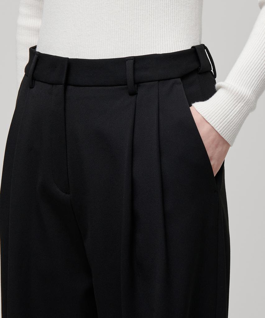 MUSINSA STANDARD WOMAN Women'S Heavyweight Fleece-Lined High-Waisted Wide Hidden Elastic Waist Slacks [Black]