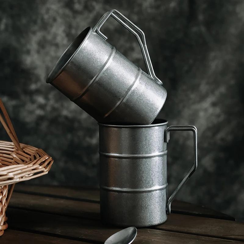 13Oz Industrial Style Beer Mugs with Handle, 304 Stainless Steel Tankard Stein, Cups for Coffee Milk Tea