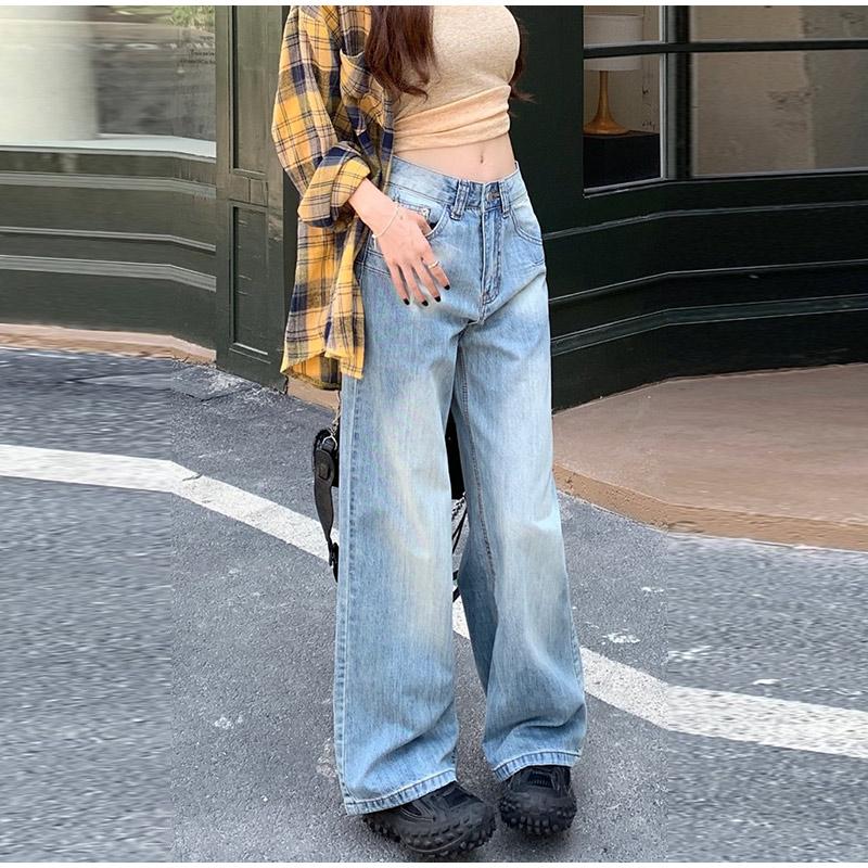 High Waist Straight Leg Jeans Women's Early Spring Plus Size Pear Shaped Body High Street Wide Leg Long Denim Pants