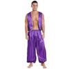 Herren Arabischer Prinz Kostüm Goldene Borte Satinweste und Hose mit Gummizug Märchen Cosplay Set