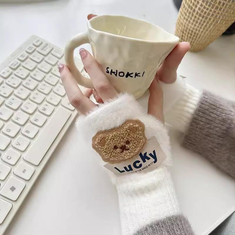 Lucky Bear Kids' Half-Finger Plush Gloves - Cute, Warm & Mobile-Friendly