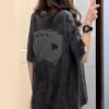 Retro Poker Ace Print Washed Black Tshirt Men Women Casual Oversized Tee Streetwear Gothic Short Sleeve Tops