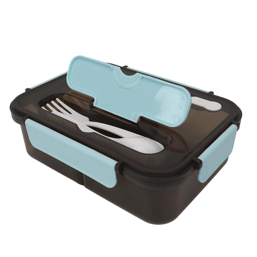 Lunch Food Box 3 Compartments Leakage Proof Microwave Safe Plastic Bento Box for Office School Picnic Blue 1500ML