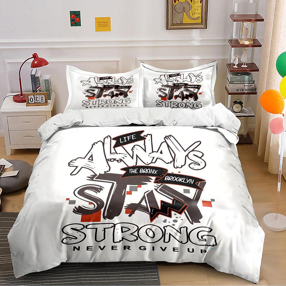 Always Stay Strong Print Bedding Duvet Cover Set Duvet Cover Pillowcases (1*Duvet Cover 2*Pillowcases, without duvet insert)