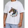 Herren Weißes T-Shirt mit Buntem Pferdekopf Stammesmuster Design für Freizeitkleidung