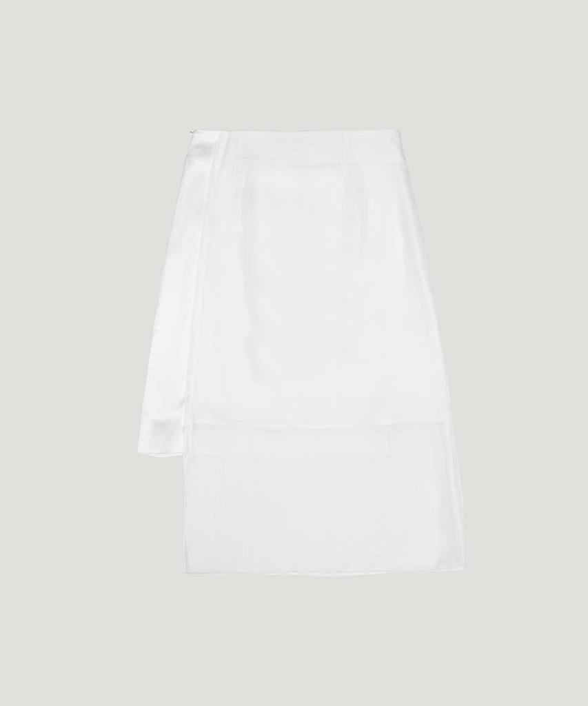 Eosseu Asymmetrical See-Through Layered Skirt (White)