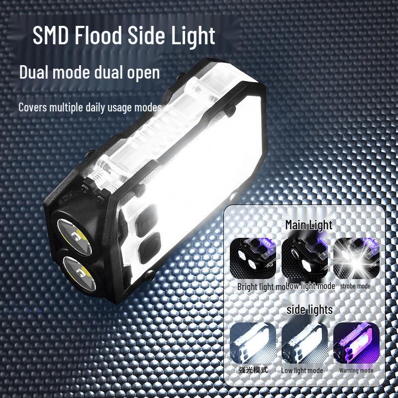 Multifunctional Dual LED Keychain Flashlight with Magnetic COB Side Light and High Brightness Warning Light