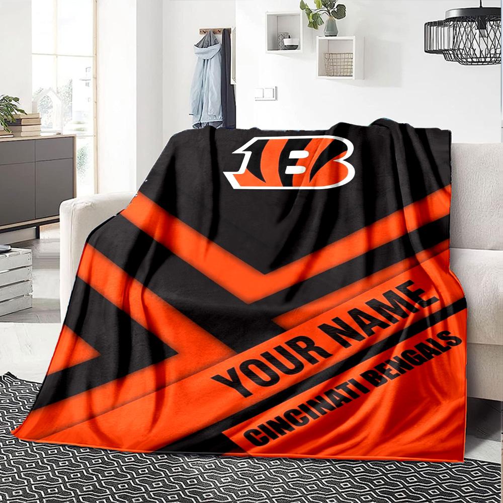 Name Custom Cincinnati Bengals Logo Print Flannel Blanket High Quality Warm Comfortable Cover for All Seasons Perfect for Gifts Home Decor