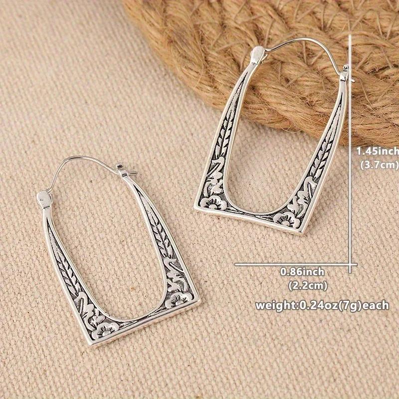 Vintage Geometrische Versilberte Hohl Geschnitzte Blumen Design Creolen für Damen Einfache Böhmische Stil Schmuck Accessoires
