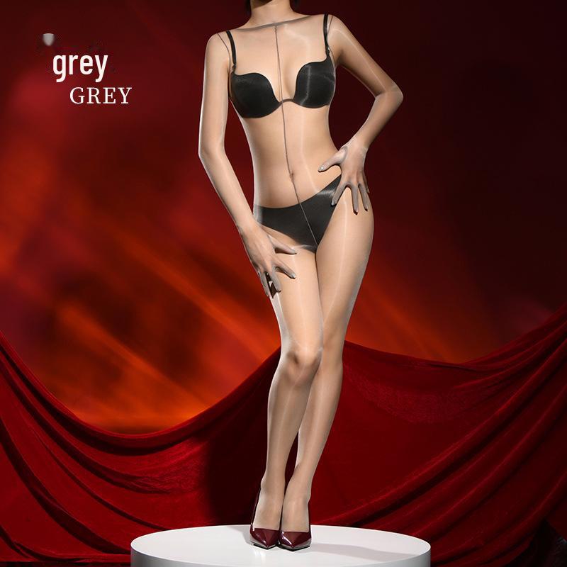 Qinghe Aurora Shiny Black Silk Open Crotch Stockings - Ultra-Thin, Full Body, High-End Shapewear