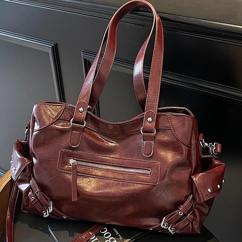 2025 summer new fashionable retro high-value large-capacity bag women's simple tote bag shoulder commuter bag