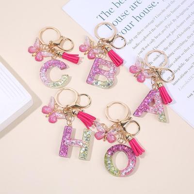 Gradient Color Initial Keychain with Sequin Butterfly & Tassel - Perfect Jewelry Bag Accessory & Holiday Gift