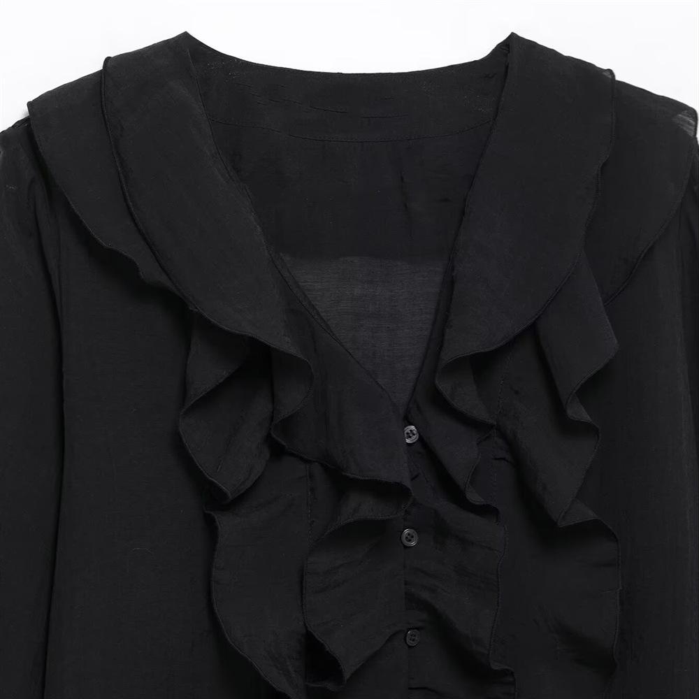 2025 Spring/Summer Women's Slim Fit V-Neck Shirt with Layered Decoration
