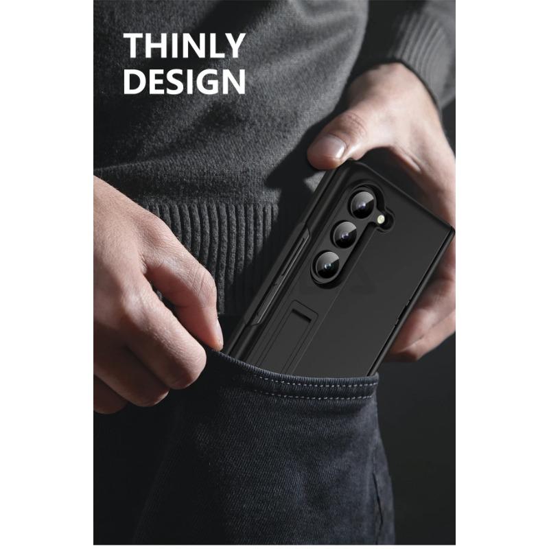 Luxuriöse Ultra Dünne Hautgefühl Halterung Hülle Faltbares Scharnier mit Gehärteter Folie Hartschalen Zubehör für Samsung Galaxy Z Fold 6 5 4 3 Ständer mit Halter