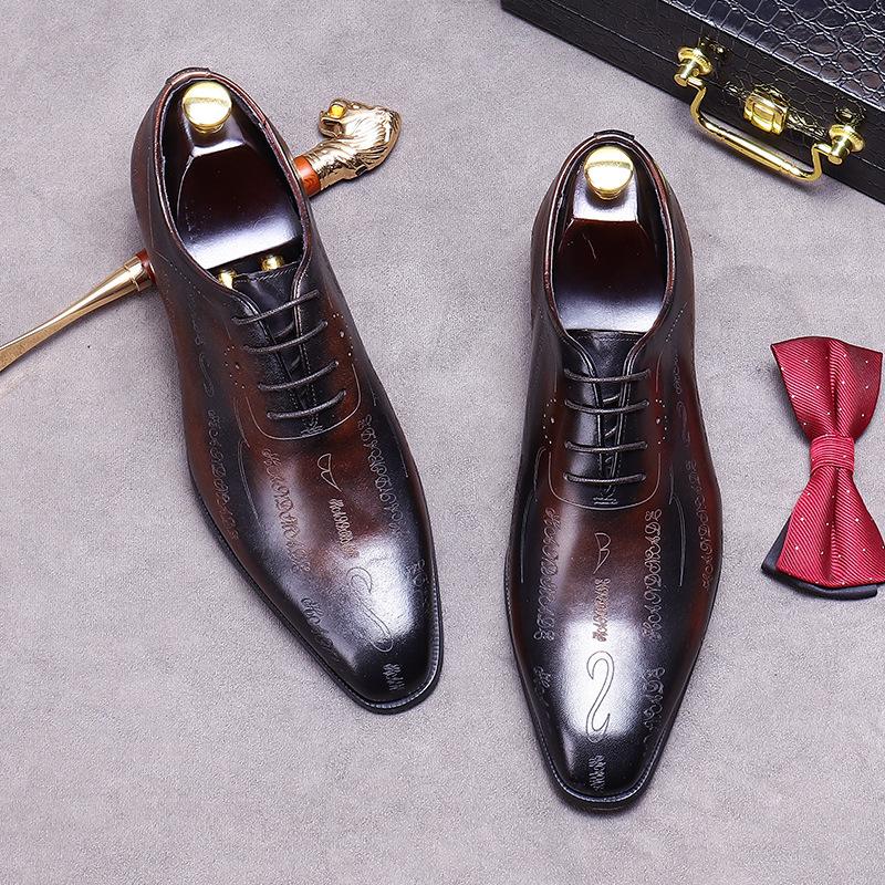 Handmade Mens Wedding Oxford Shoes Brown Genuine Leather Brogue Men's Dress Shoes Lace Up Business Formal Shoes For Men