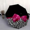 Women's Automatic Open/Close Umbrella with Shield & - Leopard Print Black Background, Pink Bow Accent - Automatic Folding, 8-R