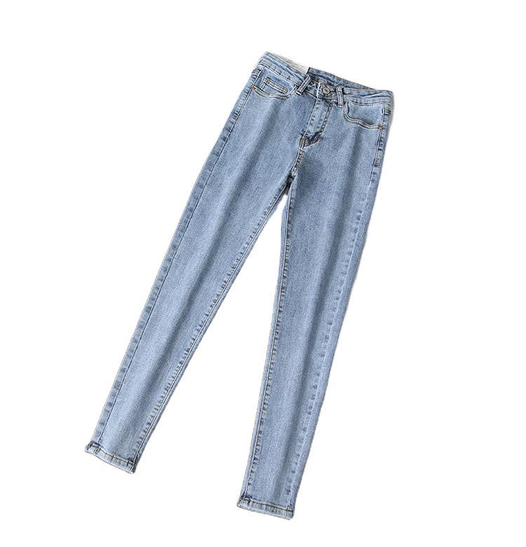 High-Waisted Plus-Size Slim Fit Light Denim Women's Pencil Pants - 2021 Spring/Autumn Collection