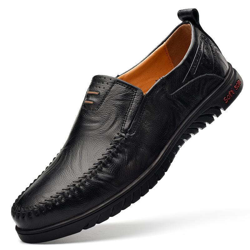 Men s Casual Leather Loafers - British & Korean Style, Low-Top Trendy Shoes, Large Size 43 чёрный