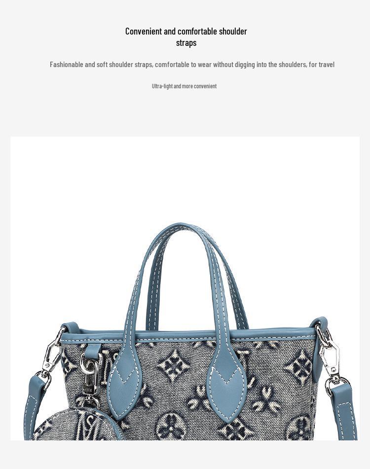 Trendy Women's Washed Denim Shoulder Crossbody Tote Bag