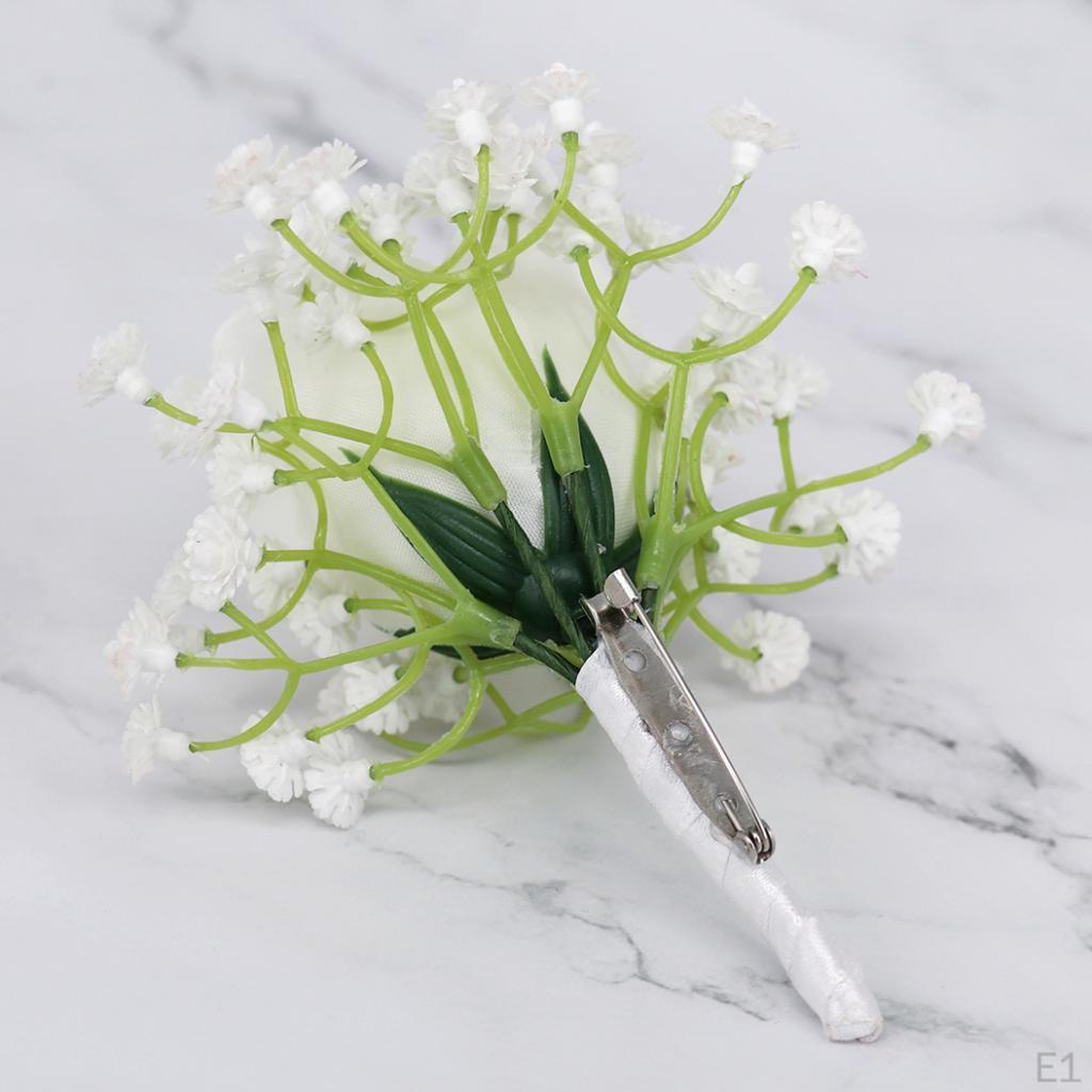 Vit Blomma Brud corsage Boutonniere Brosch Aldrig vissnar - Vit, Bandknopp